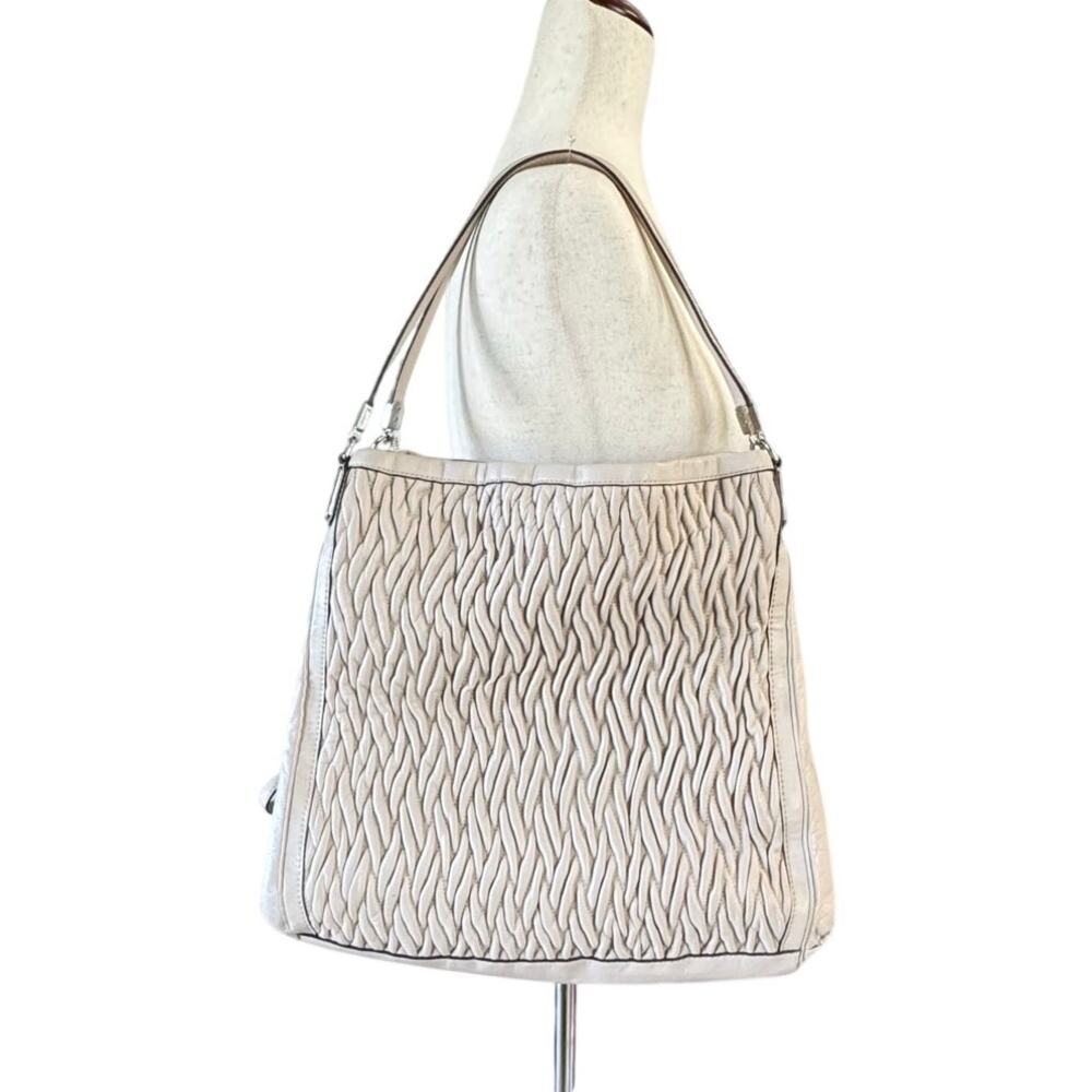 COACH Madison Phoebe Gathered Twist Leather Shoulder Bag Taupe/Beige 25260 - Picture 2 of 12
